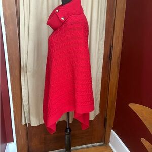 Talbots Red Knit Poncho cowl neck Sweater